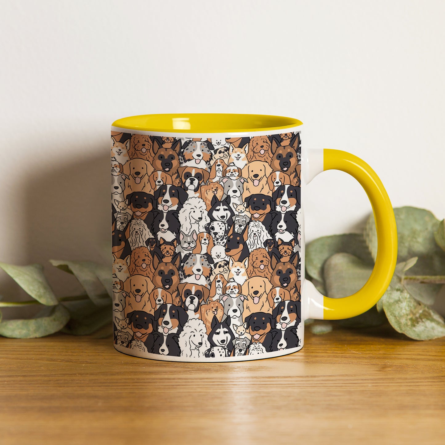 Dog breeds illustration design Pattern Yellow Handle 330 ml Coffee Mug