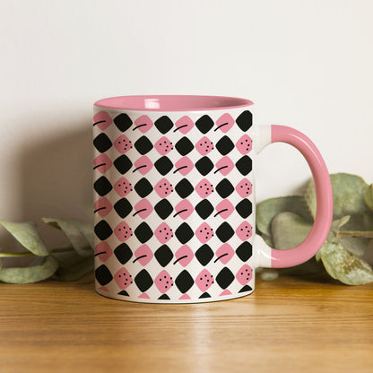 Black N Pink square vector leaves Pattern Lite Pink Handle 330 ml Coffee Mug