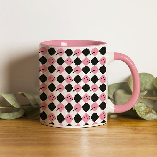 Black N Pink square vector leaves Pattern Lite Pink Handle 330 ml Coffee Mug