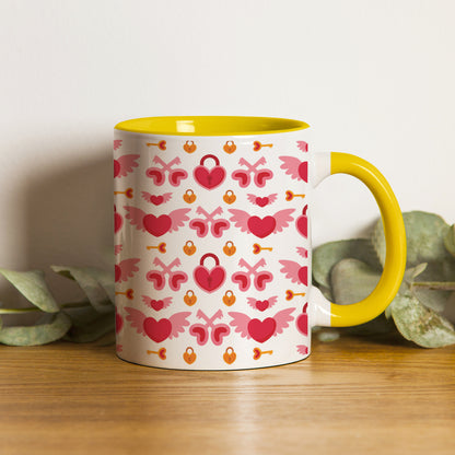 red seamless love element pattern design (2) Pattern Yellow Handle 330 ml Coffee Mug