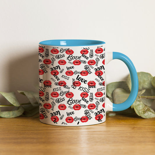 Red kissing lips vector Pattern design Pattern Sky Blue Handle 330 ml Coffee Mug