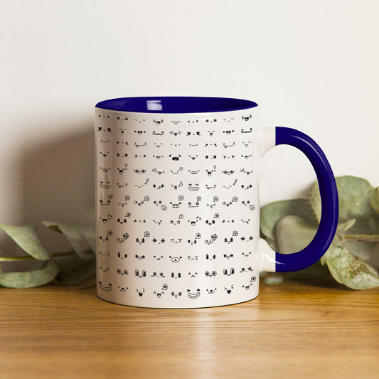 kawaii faces doodle art design Pattern Dark Blue Handle 330 ml Coffee Mug