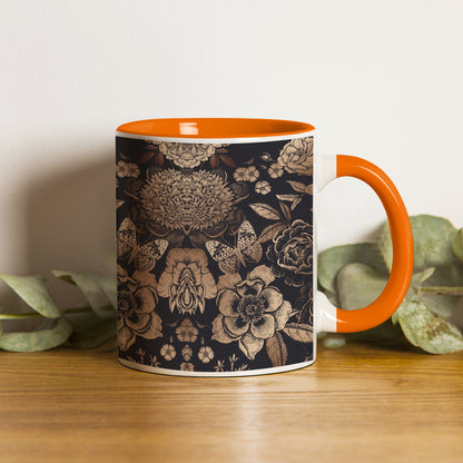 Gold flowers design Orange Handle 330 ml Coffee Mug