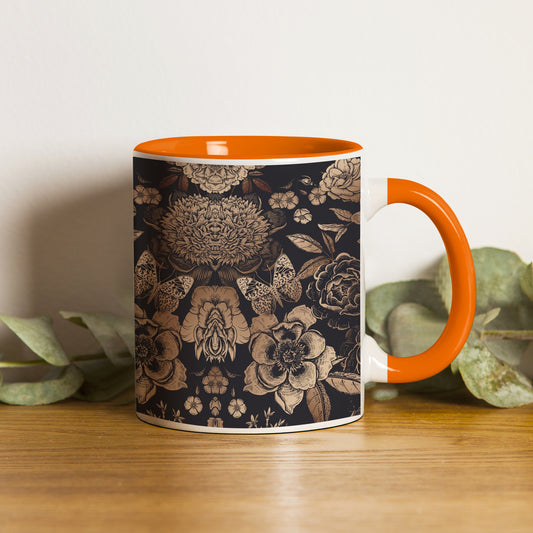 Gold flowers design Orange Handle 330 ml Coffee Mug