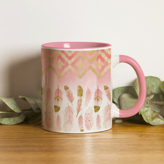 Pink plumas design Pattern Lite Pink Handle 330 ml Coffee Mug