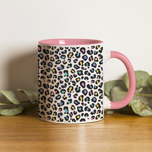 Color full Vector leopard animal motif vector seamless pattern design Pattern Lite Pink Handle 330 ml Coffee Mug