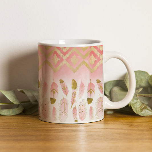 Pink plumas design pattern White 330 ml Coffee Mug