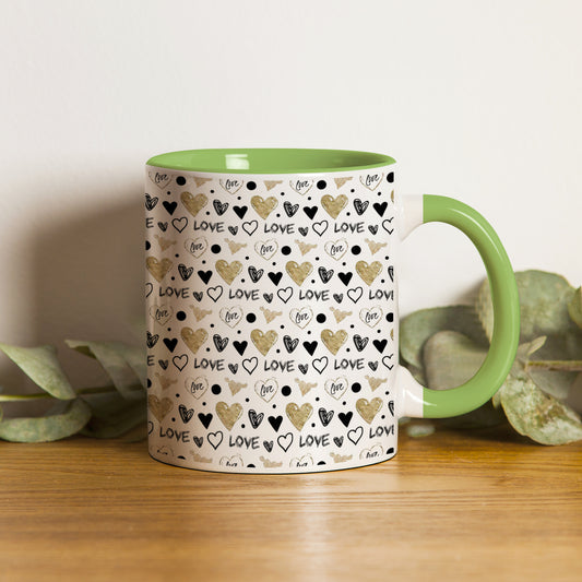Hand drawn golden and black hearts pattern design Pattern Lite Green Handle 330 ml Coffee Mug
