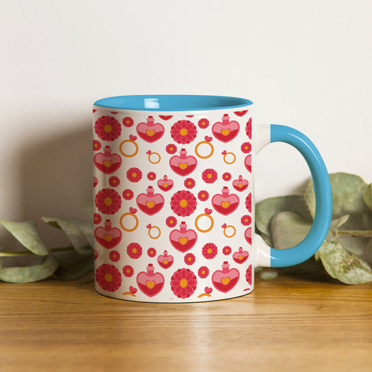 Red seamless love element design Pattern Sky Blue Handle 330 ml Coffee Mug