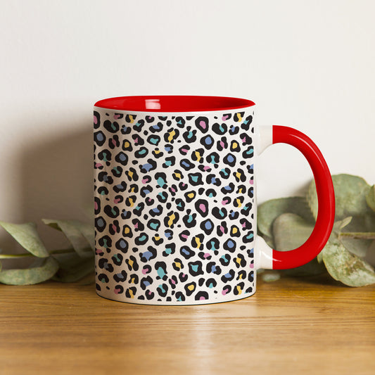 Color full Vector leopard animal motif vector seamless pattern design Red Handle 330 ml Coffee Mug