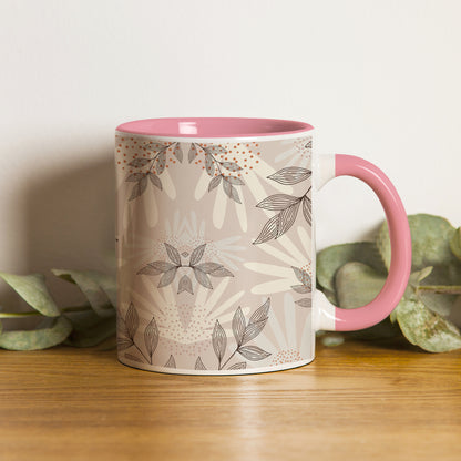 Abstract leaves and dots design Pattern Lite Pink Handle 330 ml Coffee Mug