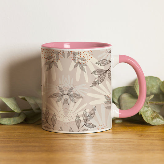 Abstract leaves and dots design Pattern Lite Pink Handle 330 ml Coffee Mug