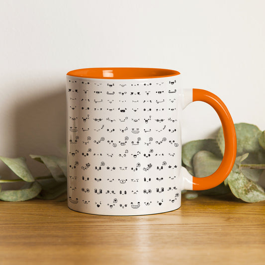 Kawaii faces doodle art design Orange Handle 330 ml Coffee Mug