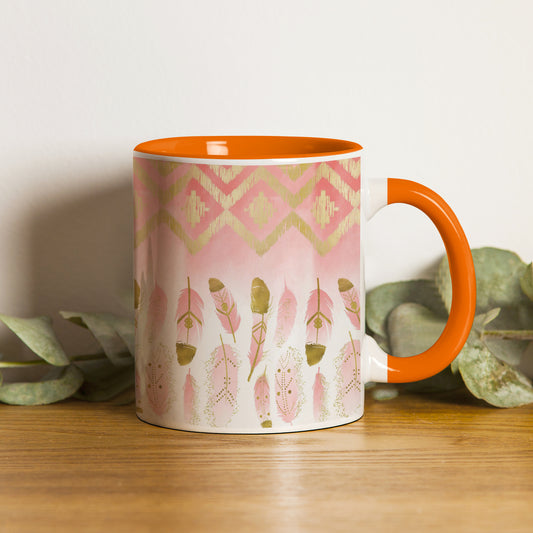 Pink plumas design Orange Handle 330 ml Coffee Mug