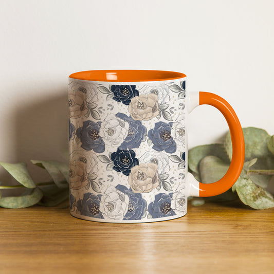 Flowers design Orange Handle 330 ml Coffee Mug