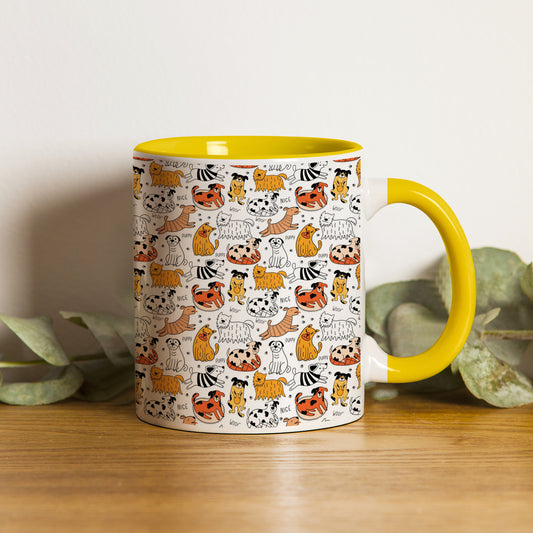 Dog breeds vector leaves pattern  design Pattern Yellow Handle 330 ml Coffee Mug