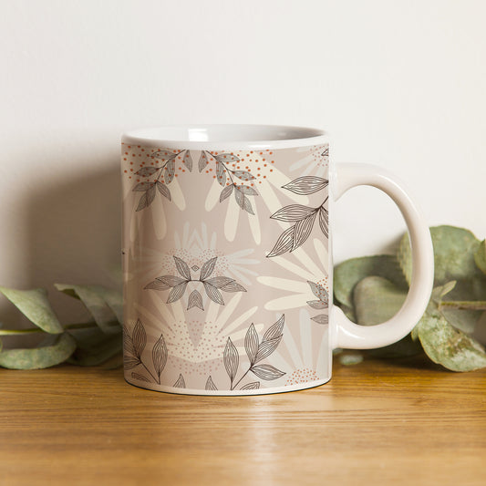 Abstract leaves and dots pattern design White 330 ml Coffee Mug
