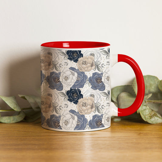 Flowers design Red Handle 330 ml Coffee Mug