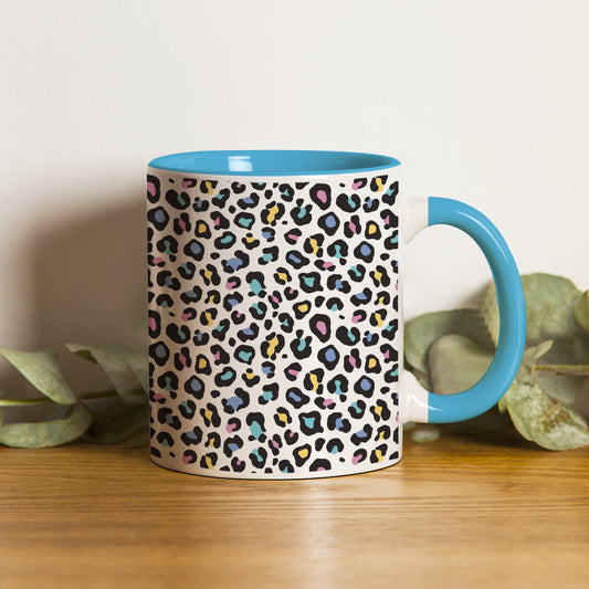 Color full Vector leopard animal motif vector seamless design Pattern Sky Blue Handle 330 ml Coffee Mug