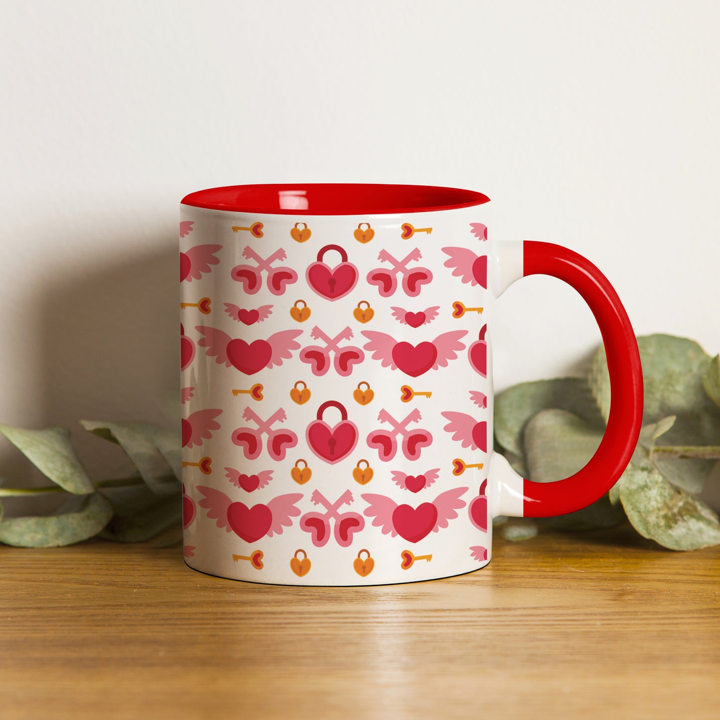 Red seamless love element 2 pattern design Red Handle 330 ml Coffee Mug