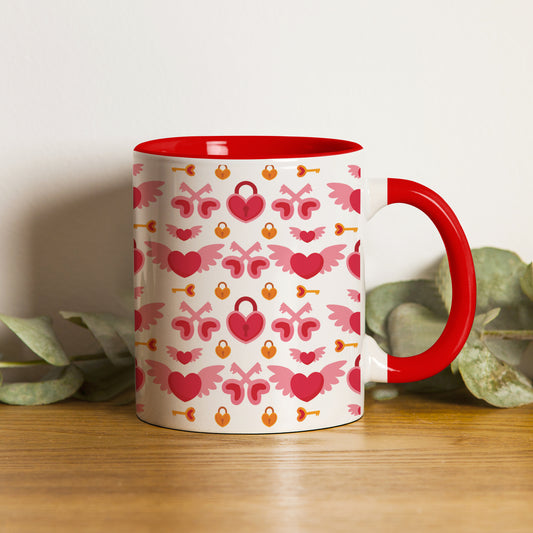 Red seamless love element 2 pattern design Red Handle 330 ml Coffee Mug