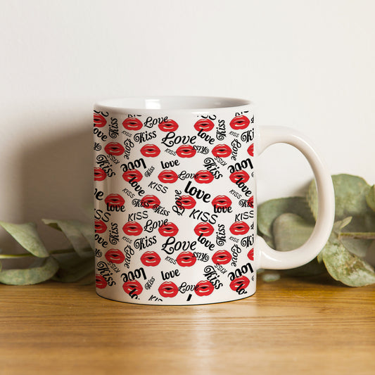Red kissing lips vector Pattern design pattern White 330 ml Coffee Mug
