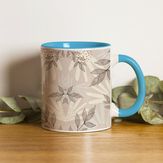Abstract leaves and dots design Pattern Sky Blue Handle 330 ml Coffee Mug