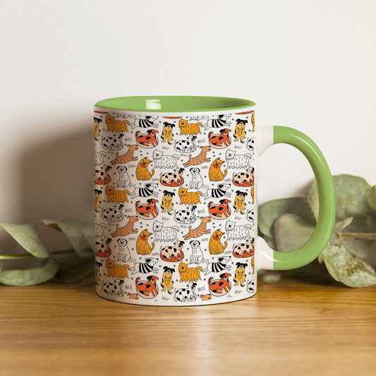 Dog breeds vector leaves pattern  design Pattern Lite Green Handle 330 ml Coffee Mug