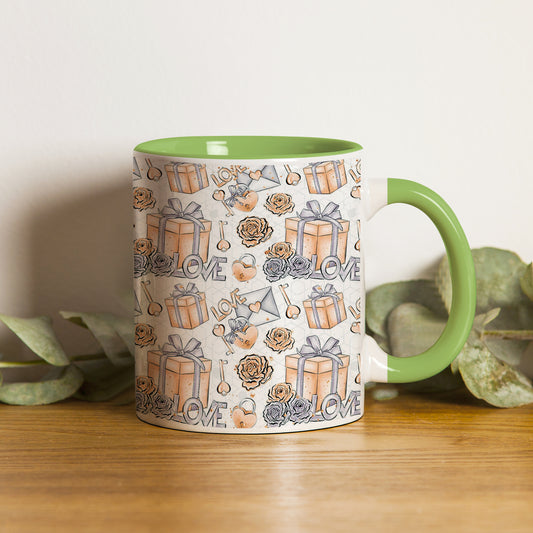 Gift box pattern design Pattern Lite Green Handle 330 ml Coffee Mug