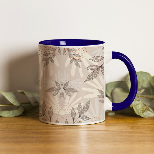 Abstract leaves and dots pattern design Pattern Dark Blue Handle 330 ml Coffee Mug