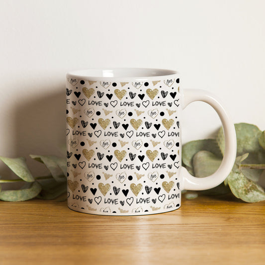 Hand drawn golden and black hearts pattern design pattern White 330 ml Coffee Mug