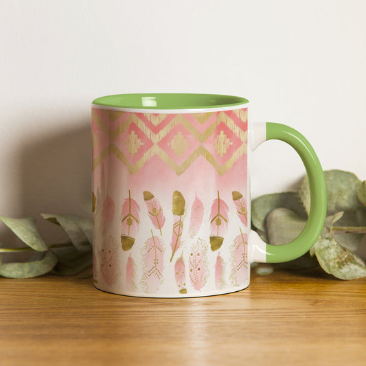 pink plumas design Pattern Lite Green Handle 330 ml Coffee Mug