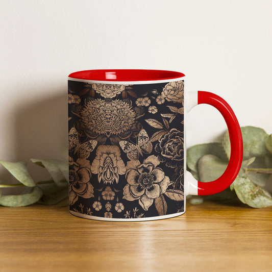 Gold flowers design Red Handle 330 ml Coffee Mug