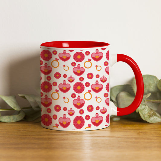 Red seamless love element pattern design Red Handle 330 ml Coffee Mug