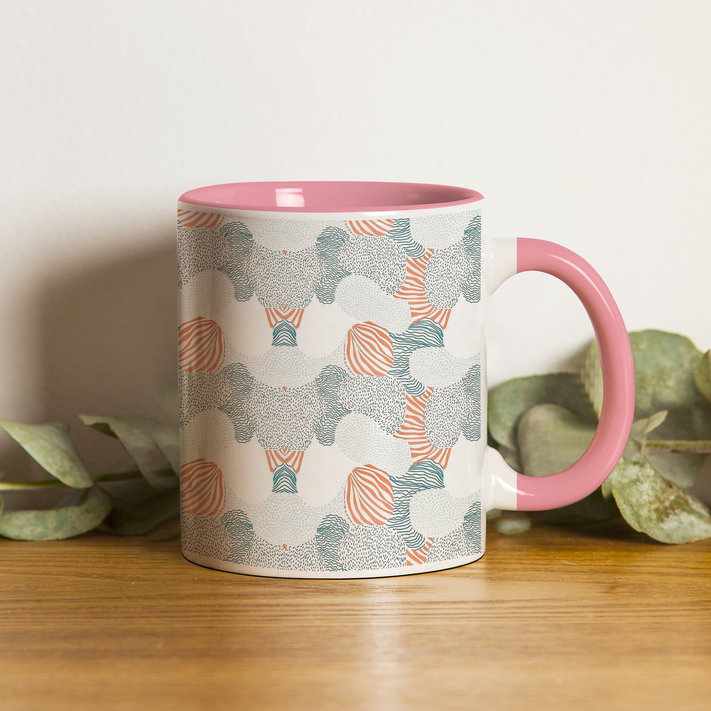 Colorful hand drawing design Pattern Lite Pink Handle 330 ml Coffee Mug