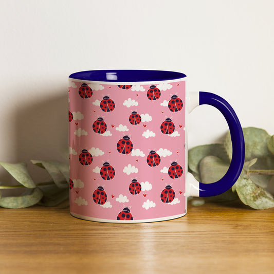 Ladybug pattern design Pattern Dark Blue Handle 330 ml Coffee Mug