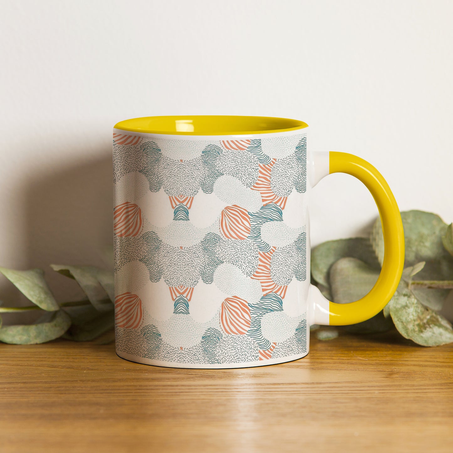 colorfull hand drawing pattern design Yellow Handle 330 ml Coffee Mug