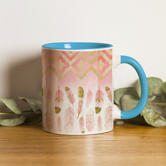 Pink plumas design Pattern Sky Blue Handle 330 ml Coffee Mug