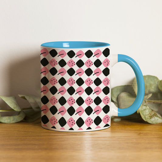 Black N Pink square vector leaves Pattern Sky Blue Handle 330 ml Coffee Mug