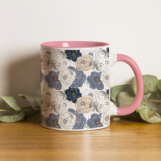 Flowers design Pattern Lite Pink Handle 330 ml Coffee Mug