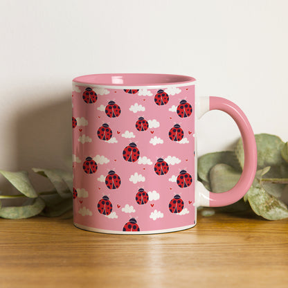Ladybug pattern design Pattern Lite Pink Handle 330 ml Coffee Mug