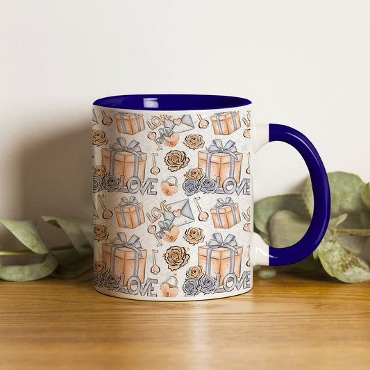 Gift box pattern design Pattern Dark Blue Handle 330 ml Coffee Mug
