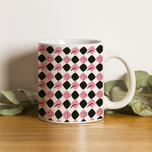 Black N Pink square vector leaves pattern White 330 ml Coffee Mug