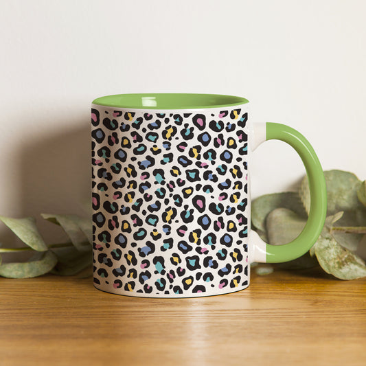 color full Vector leopard animal motif vector seamless pattern design Pattern Lite Green Handle 330 ml Coffee Mug