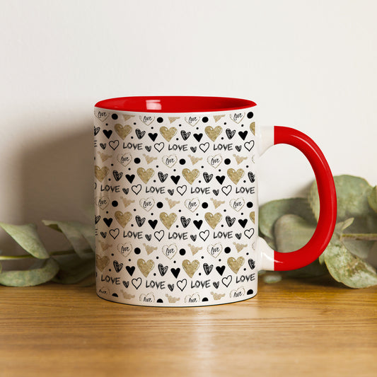 Love hearts pattern Red Handle 330 ml Mug
