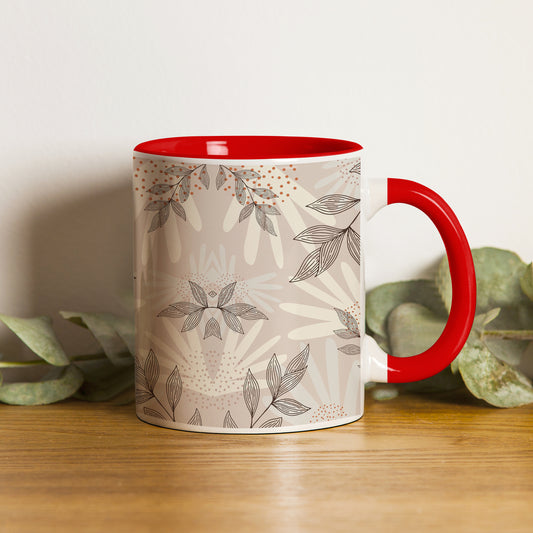 Abstract leaves and dots pattern design Red Handle 330 ml Coffee Mug