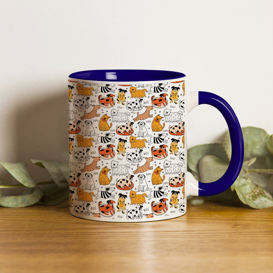 Dog breeds vector leaves design Pattern Dark Blue Handle 330 ml Coffee Mug