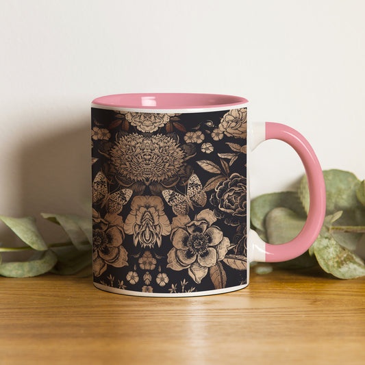 Gold flowers design Pattern Lite Pink Handle 330 ml Coffee Mug