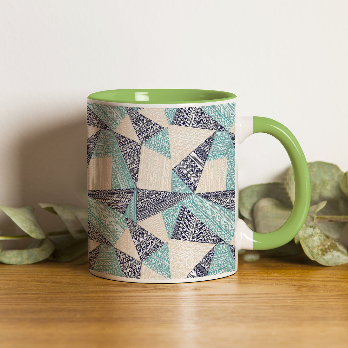 triangle seamless pattern in patchwork style design Pattern Lite Green Handle 330 ml Coffee Mug