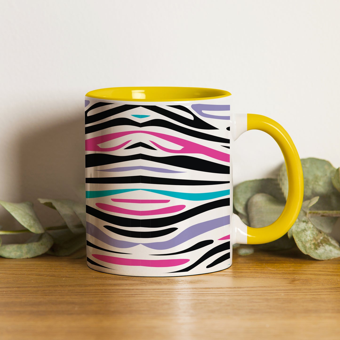 Colorful Tiger Skin with Waving effect Pattern Yellow Handle 330 ml Coffee Mug